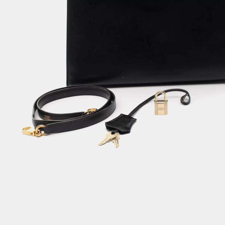 Pre Owned Hermes Black Box Calf Leather Kelly 32 Hand Bag GHW