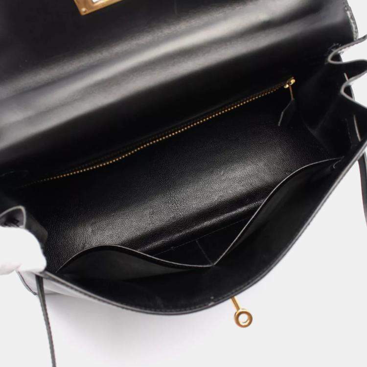 Pre Owned Hermes Black Box Calf Leather Kelly 32 Hand Bag GHW