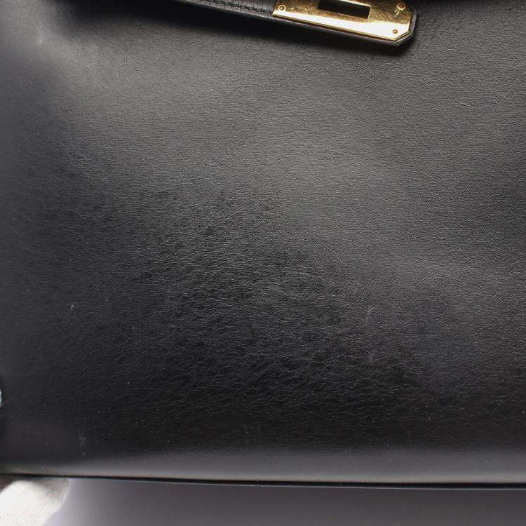 Pre Owned Hermes Black Box Calf Leather Kelly 32 Hand Bag GHW