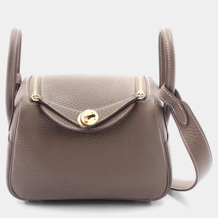 Pre Owned Hermes Etoupe Grey Taurillon Clemence Leather Lindy Mini Crossbody Bag