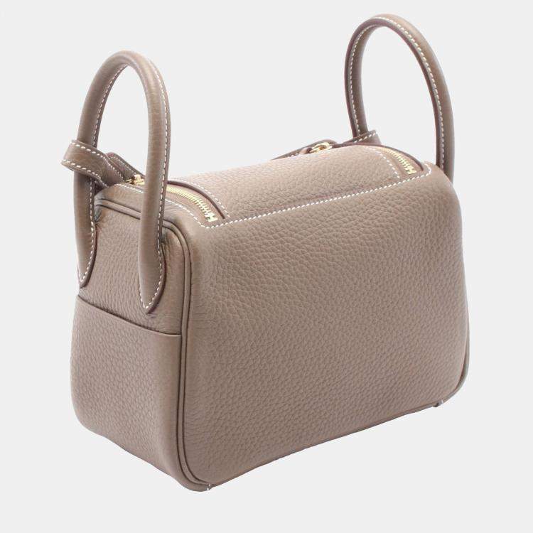 Pre Owned Hermes Etoupe Grey Taurillon Clemence Leather Lindy Mini Crossbody Bag