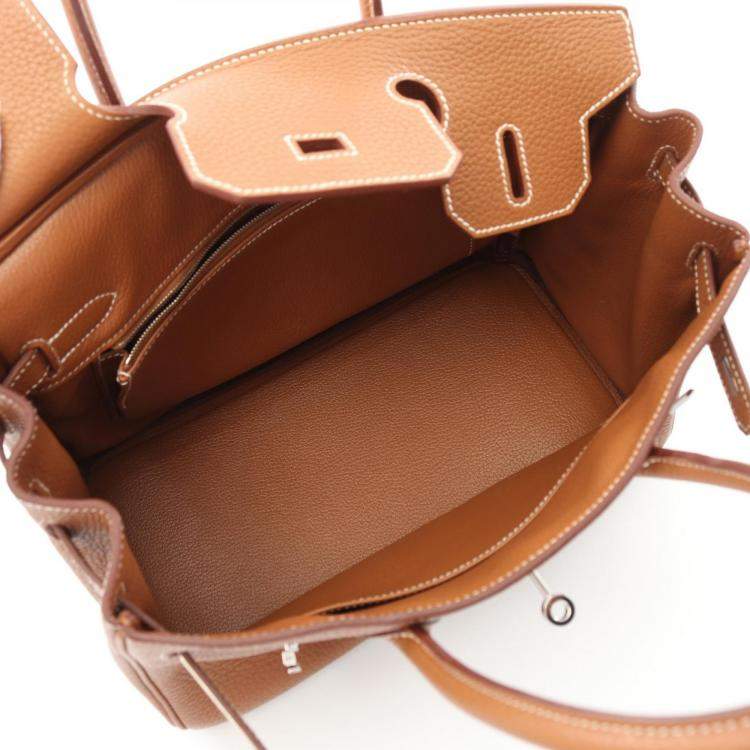 Pre Owned Hermes Gold Taurillon Clemence Leather Birkin 30 Handbag