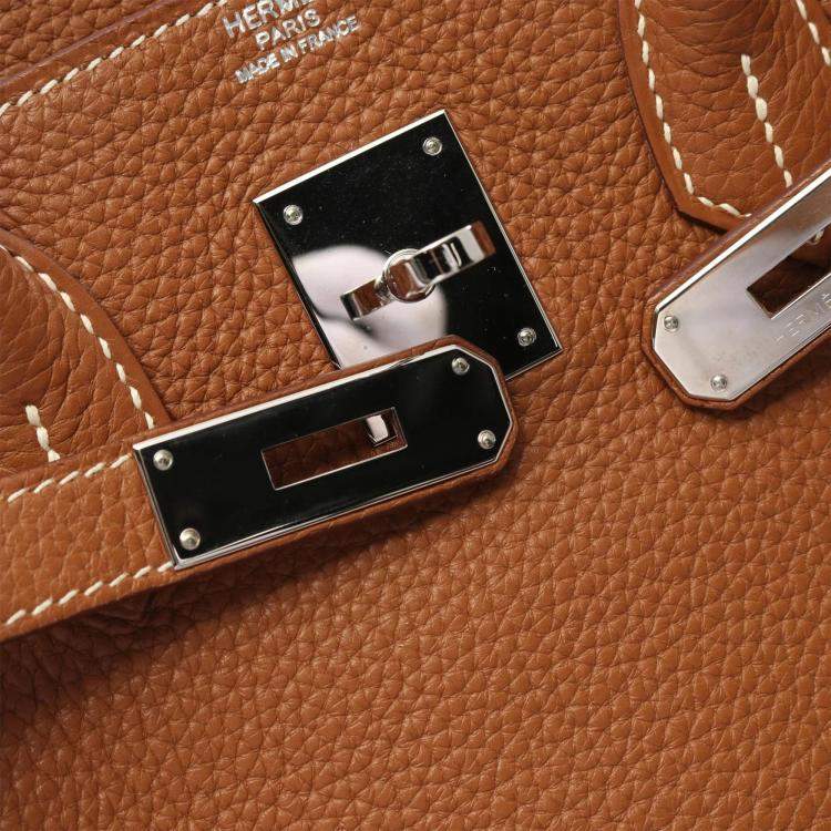 Pre Owned Hermes Gold Taurillon Clemence Leather Birkin 30 Handbag