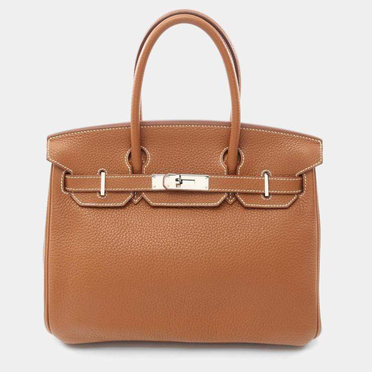 Pre Owned Hermes Gold Taurillon Clemence Leather Birkin 30 Handbag