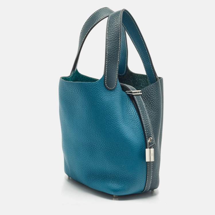 Pre Owned Hermès Vert Bosphore/Vert Cypress Taurillon Clemence Leather Picotin Lock 18 Bag