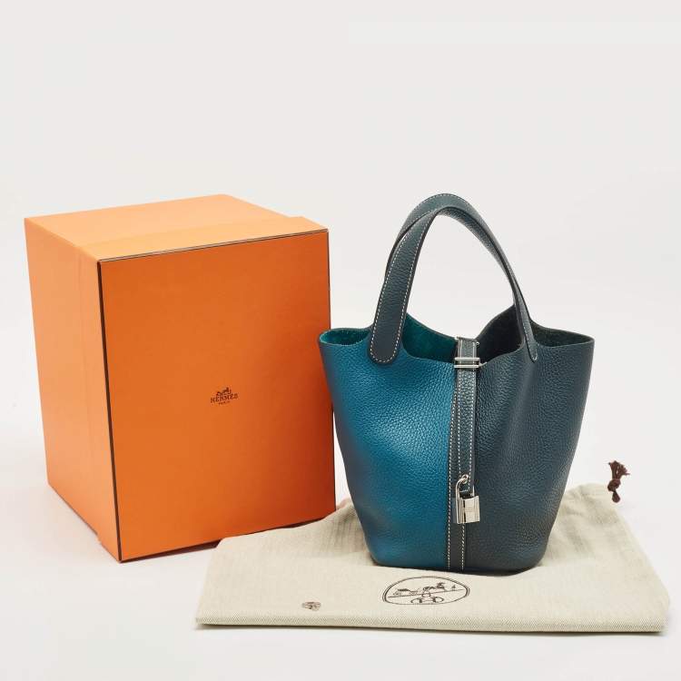 Pre Owned Hermès Vert Bosphore/Vert Cypress Taurillon Clemence Leather Picotin Lock 18 Bag