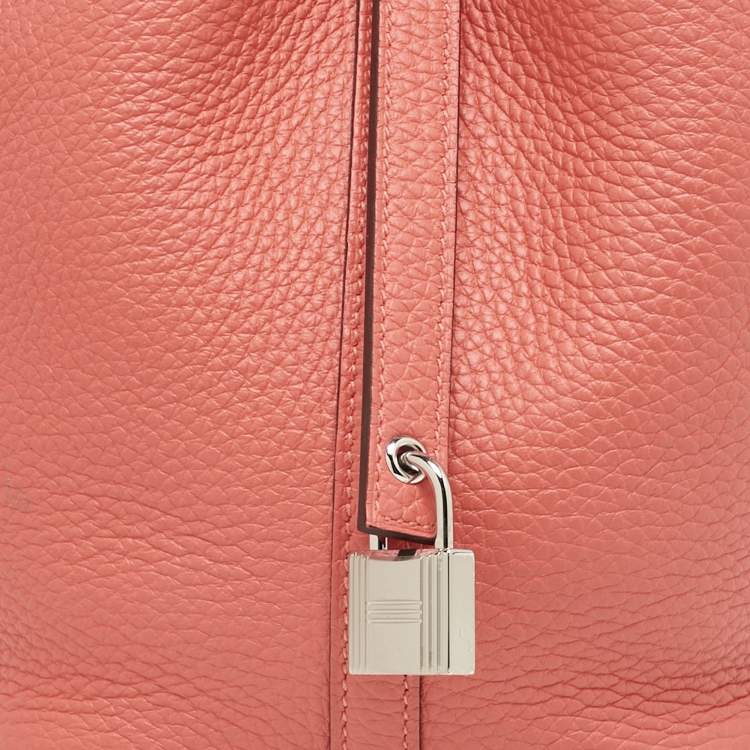 Pre Owned Hermès Rose Texas Ostrich and Taurillon Clemence Leather Picotin Lock 18 Bag