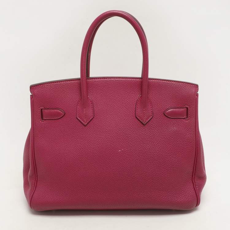 Pre Owned Hermes Tosca Togo Leather Palladium Finish Birkin 30 Bag