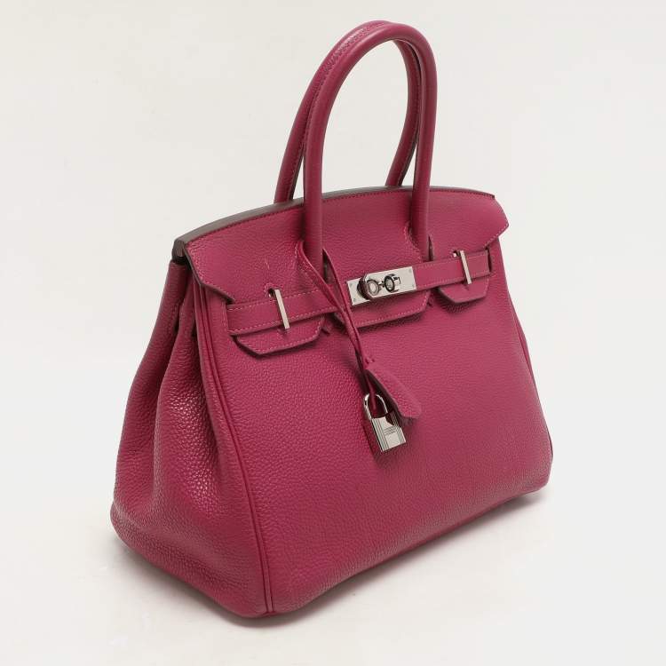 Pre Owned Hermes Tosca Togo Leather Palladium Finish Birkin 30 Bag