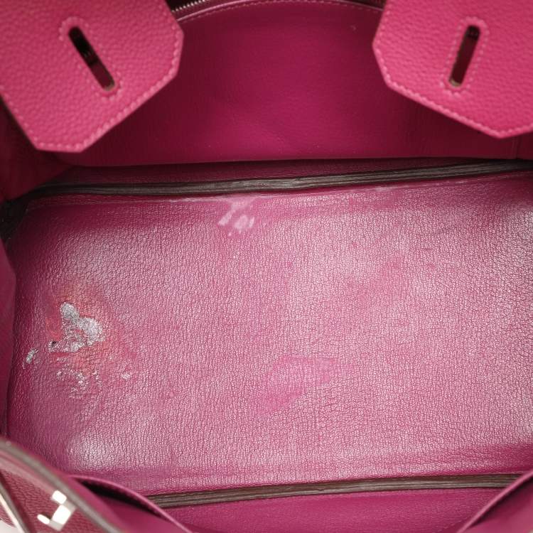 Pre Owned Hermes Tosca Togo Leather Palladium Finish Birkin 30 Bag