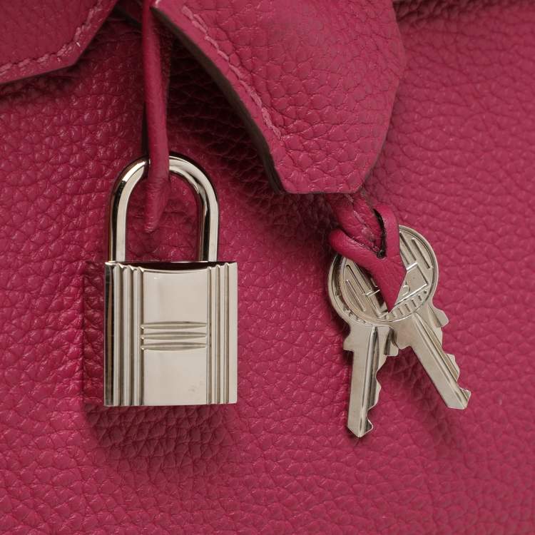 Pre Owned Hermes Tosca Togo Leather Palladium Finish Birkin 30 Bag