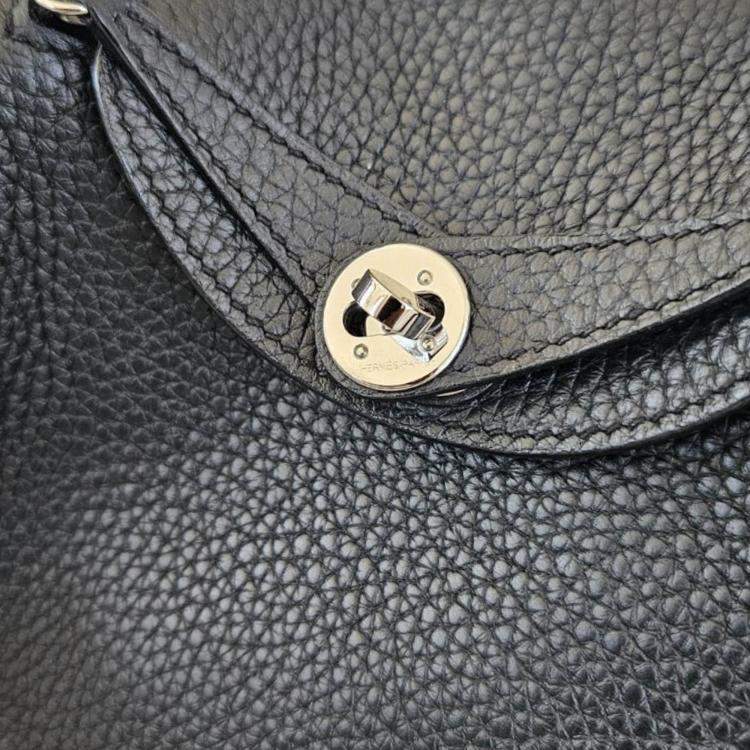 Pre Owned Hermes Noir Taurillon Clemence Leather Palladium Finish Mini Lindy