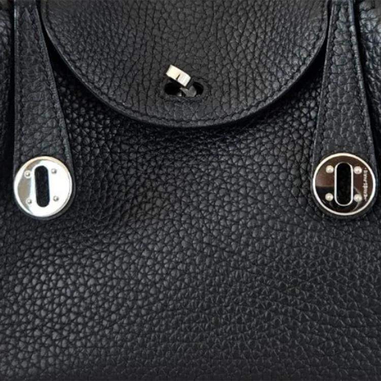 Pre Owned Hermes Noir Taurillon Clemence Leather Palladium Finish Mini Lindy