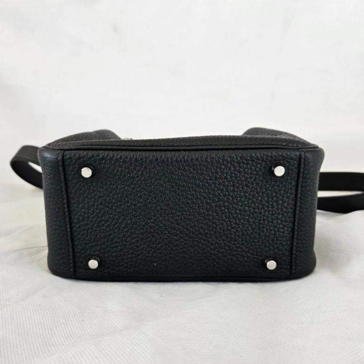 Pre Owned Hermes Noir Taurillon Clemence Leather Palladium Finish Mini Lindy