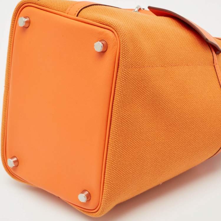 Pre Owned Hermès Orange Toile Goeland and Swift Leather Cargo Picotin Lock 18 Bag
