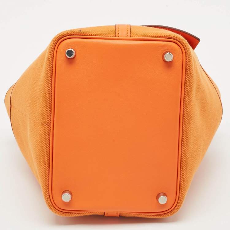 Pre Owned Hermès Orange Toile Goeland and Swift Leather Cargo Picotin Lock 18 Bag