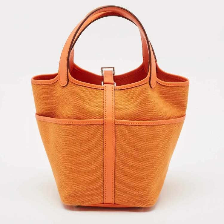 Pre Owned Hermès Orange Toile Goeland and Swift Leather Cargo Picotin Lock 18 Bag