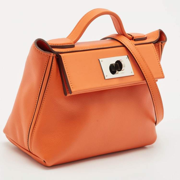 Pre Owned Hermès Orange Evercolor and Swift Leather Silver Finish 24/24 21 Bag 