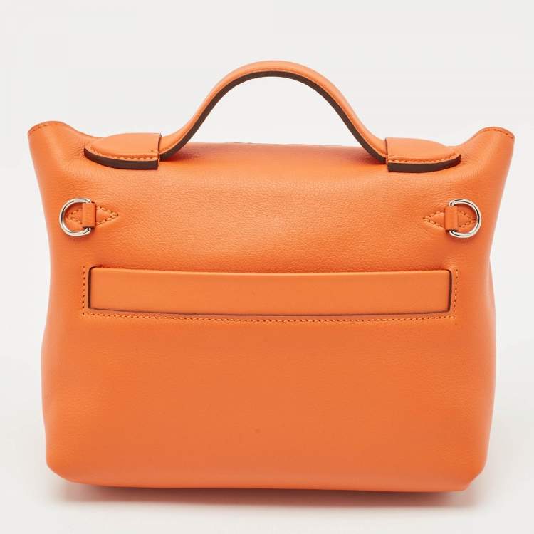 Pre Owned Hermès Orange Evercolor and Swift Leather Silver Finish 24/24 21 Bag 