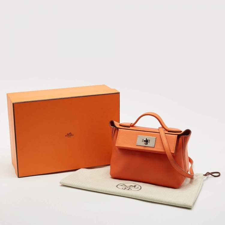 Pre Owned Hermès Orange Evercolor and Swift Leather Silver Finish 24/24 21 Bag 