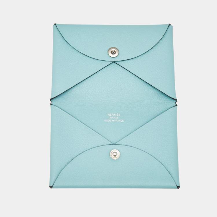 Pre Owned Hermès Bleu Atoll Evercolor Leather Calvi Card Holder