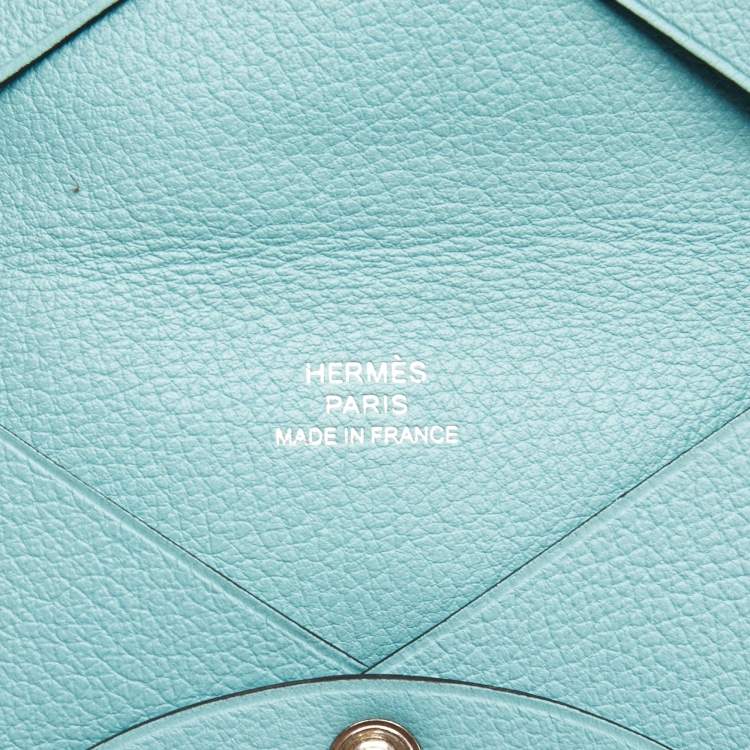 Pre Owned Hermès Bleu Atoll Evercolor Leather Calvi Card Holder