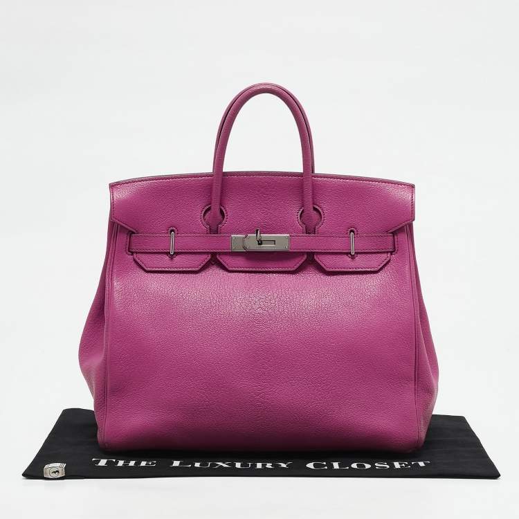 Pre Owned Hermes Fuchsia Chevre Leather Palladium Finish HAC Birkin 32 Bag