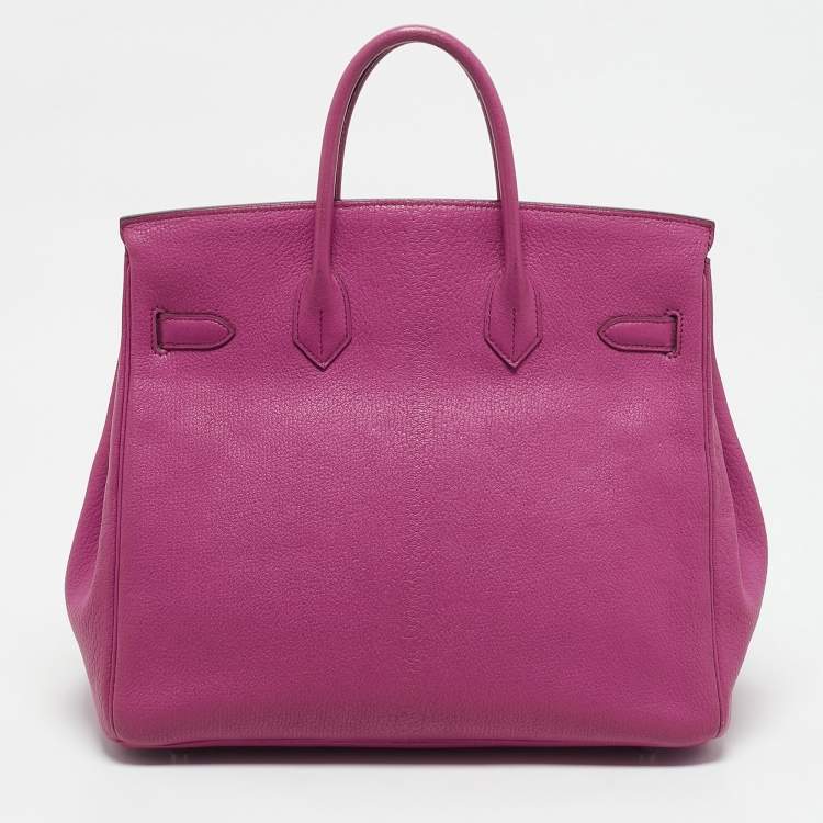 Pre Owned Hermes Fuchsia Chevre Leather Palladium Finish HAC Birkin 32 Bag