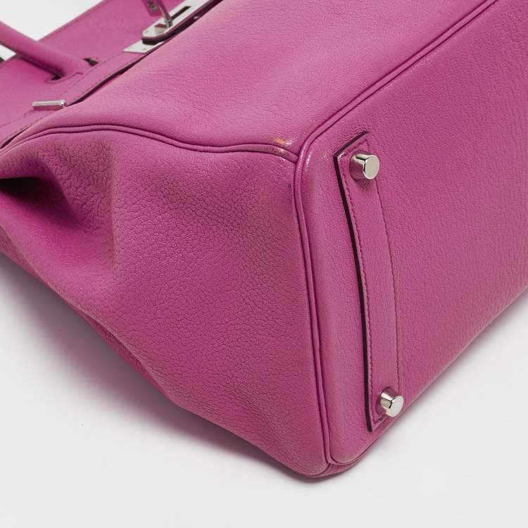 Pre Owned Hermes Fuchsia Chevre Leather Palladium Finish HAC Birkin 32 Bag