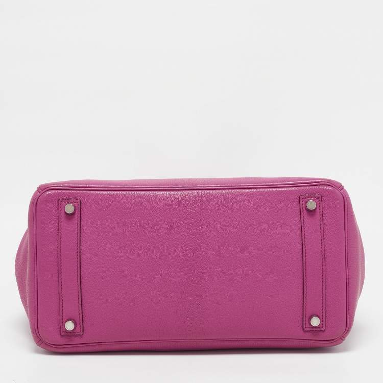 Pre Owned Hermes Fuchsia Chevre Leather Palladium Finish HAC Birkin 32 Bag