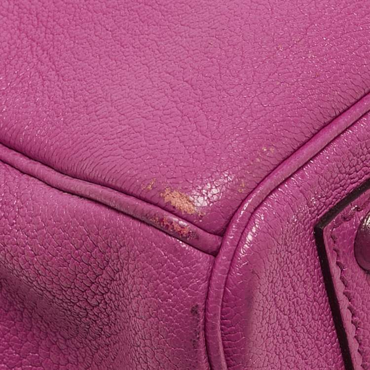 Pre Owned Hermes Fuchsia Chevre Leather Palladium Finish HAC Birkin 32 Bag