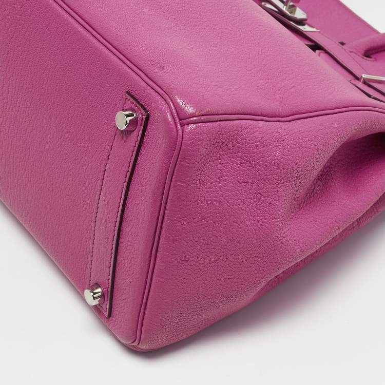 Pre Owned Hermes Fuchsia Chevre Leather Palladium Finish HAC Birkin 32 Bag