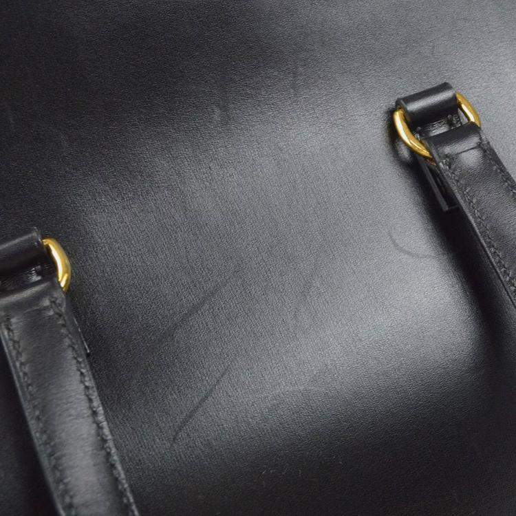 Pre Owned Hermes Black Box Calf Leather Handbag