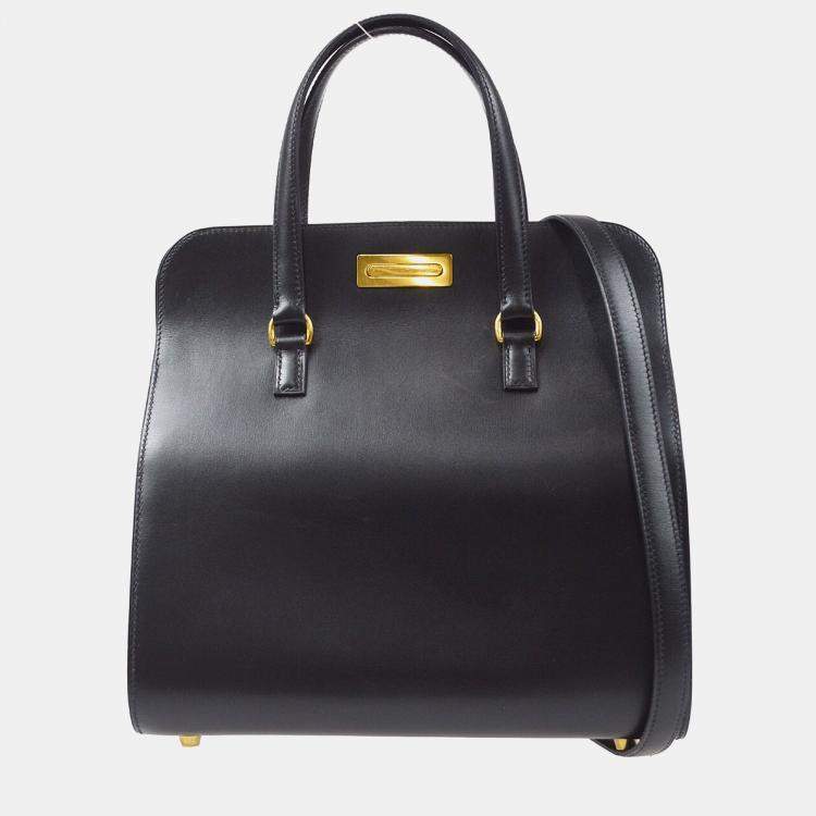 Pre Owned Hermes Black Box Calf Leather Handbag