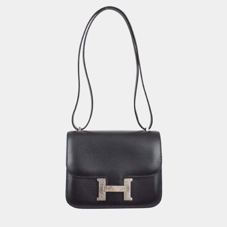 Pre Owned Hermes Black Box Calf Constance 18 Shoulder Bag 