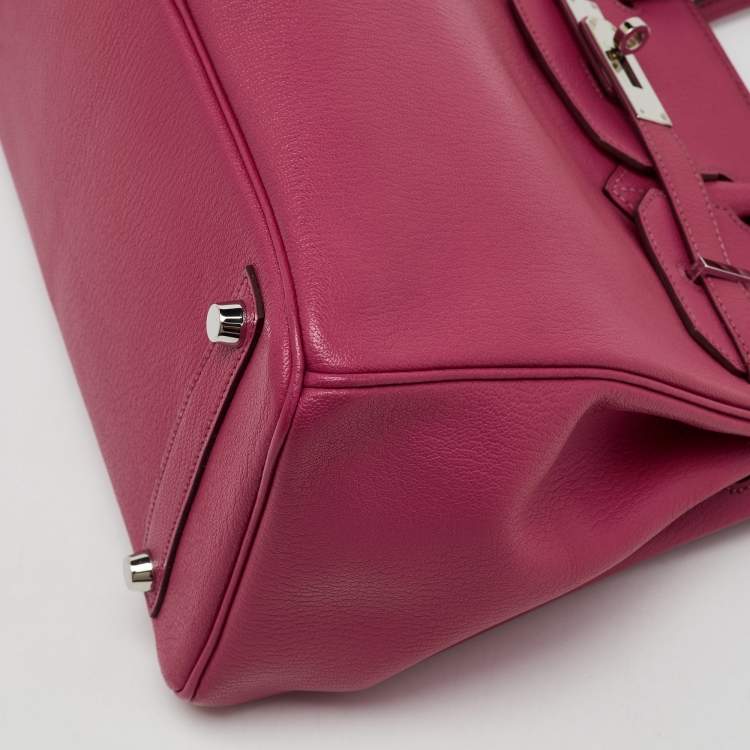 Pre Owned Hermes Rose Shocking/Gris Perle Chèvre De Coromandel Leather Palladium Hardware Birkin 30 Bag