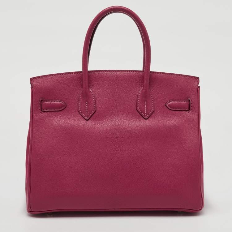 Pre Owned Hermes Rose Shocking/Gris Perle Chèvre De Coromandel Leather Palladium Hardware Birkin 30 Bag