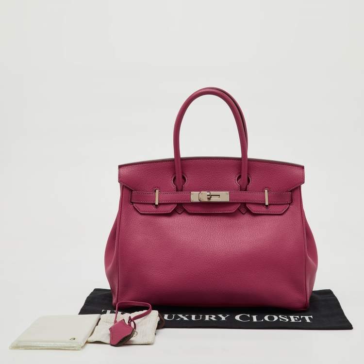 Pre Owned Hermes Rose Shocking/Gris Perle Chèvre De Coromandel Leather Palladium Hardware Birkin 30 Bag