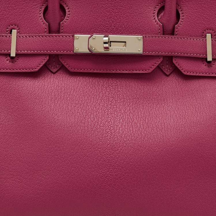 Pre Owned Hermes Rose Shocking/Gris Perle Chèvre De Coromandel Leather Palladium Hardware Birkin 30 Bag