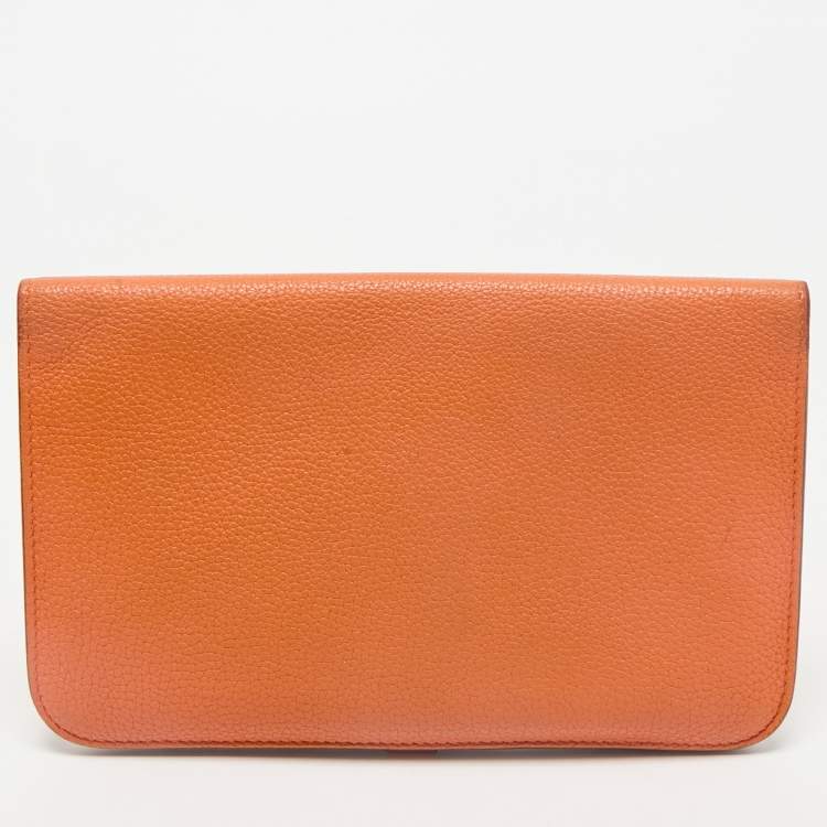 Pre Owned Hermes Orange Togo Leather Dogon Duo Wallet