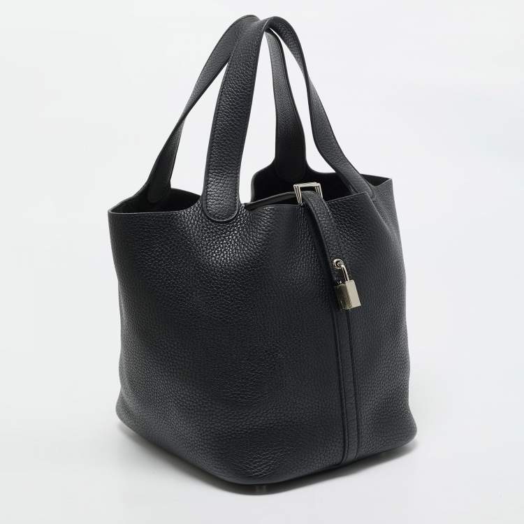Pre Owned Hermès Noir Taurillon Clemence Leather Picotin Lock 22 Bag