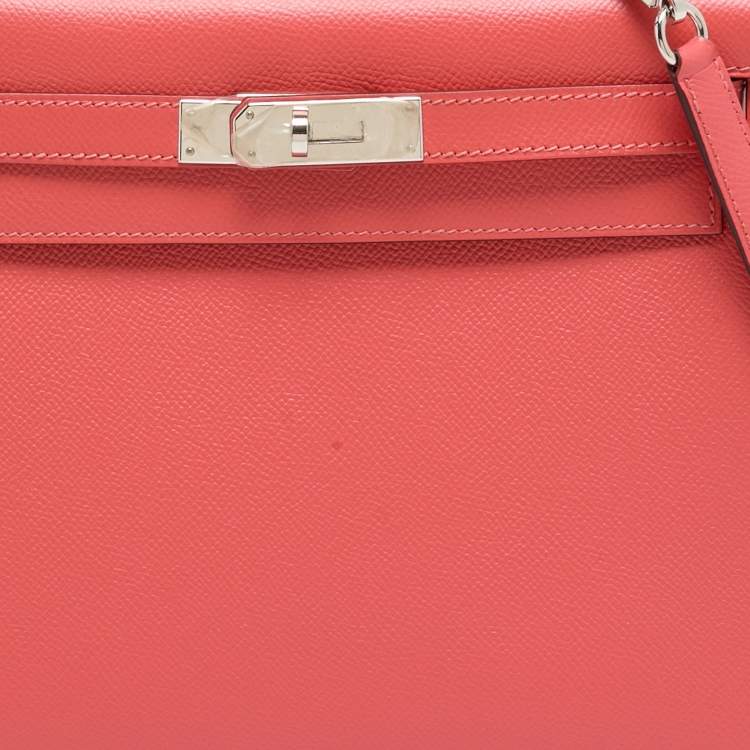 Pre Owned Hermes Rose Jaipur Epsom Leather Palladium Finish Kelly Sellier 28 Bag