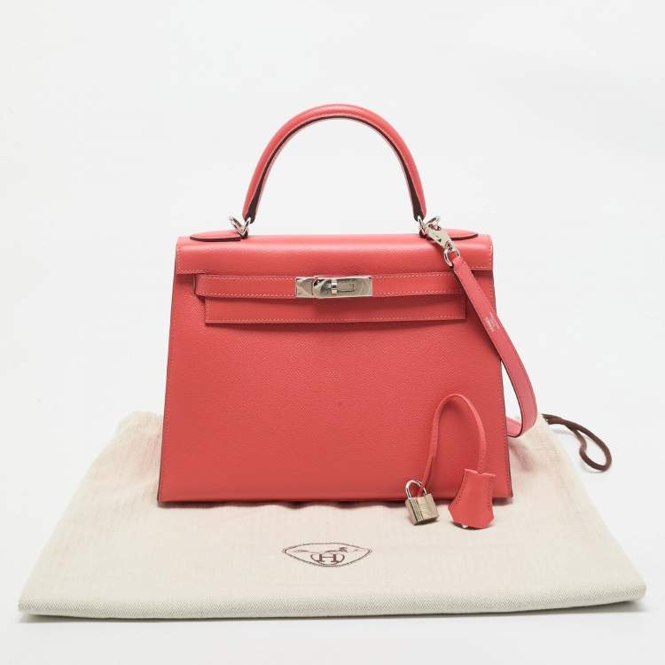 Pre Owned Hermes Rose Jaipur Epsom Leather Palladium Finish Kelly Sellier 28 Bag