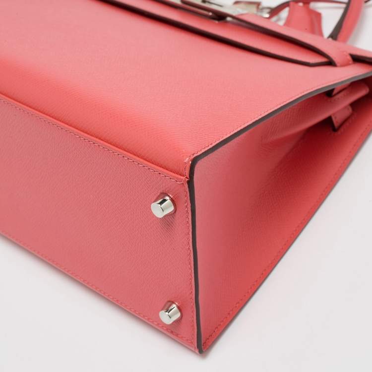 Pre Owned Hermes Rose Jaipur Epsom Leather Palladium Finish Kelly Sellier 28 Bag
