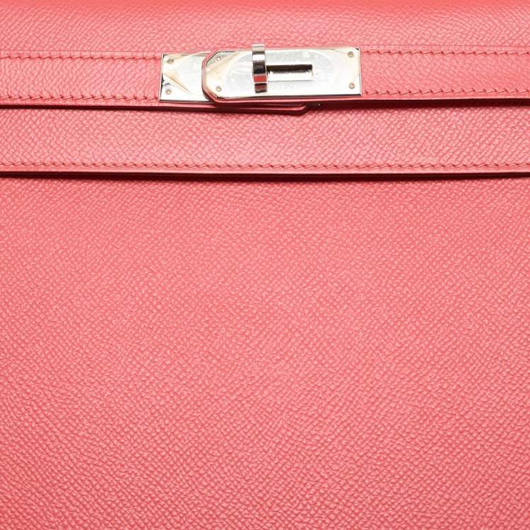 Pre Owned Hermes Rose Jaipur Epsom Leather Palladium Finish Kelly Sellier 28 Bag