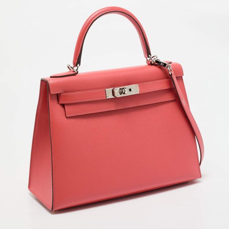 Pre Owned Hermes Rose Jaipur Epsom Leather Palladium Finish Kelly Sellier 28 Bag