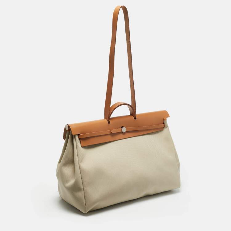 Pre Owned Hermes Ecru/Beige /Naturel Sable Canvas and Leather Herbag Zip Cabine Bag