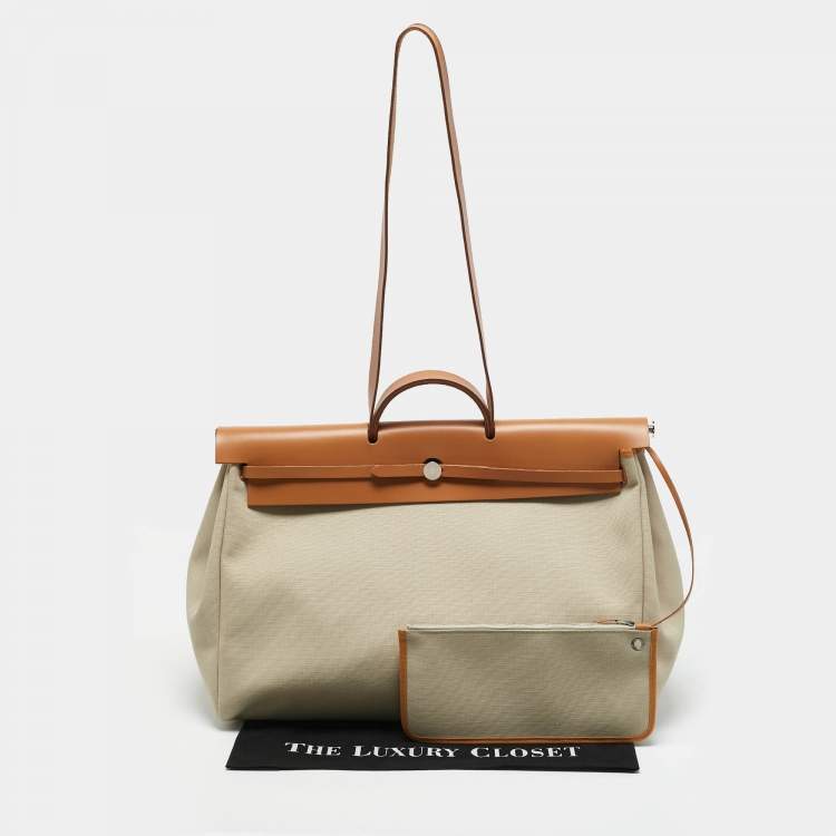 Pre Owned Hermes Ecru/Beige /Naturel Sable Canvas and Leather Herbag Zip Cabine Bag
