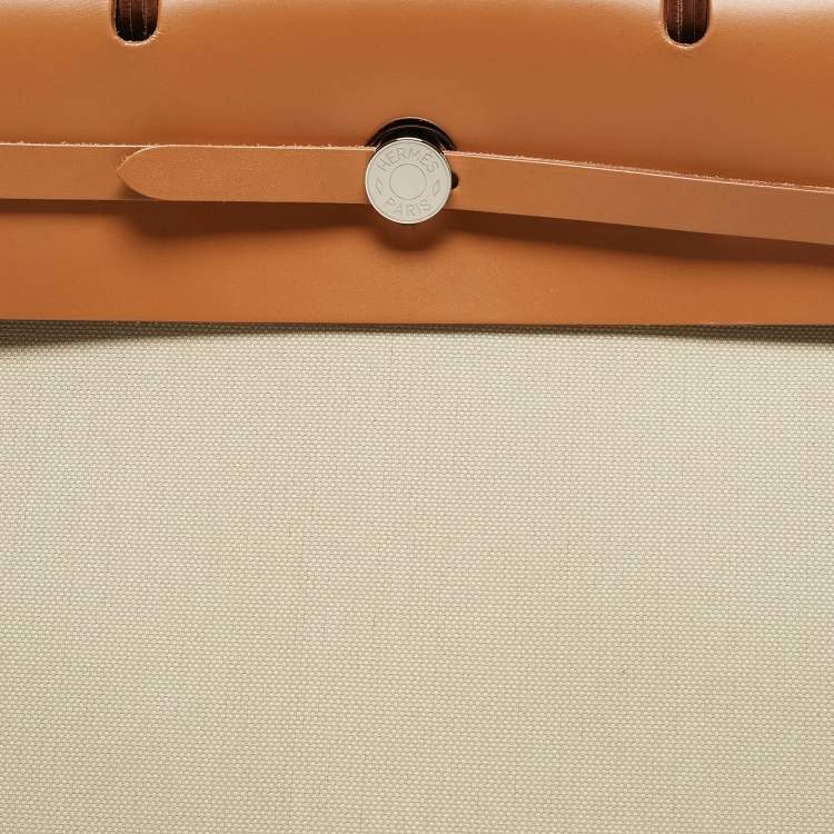 Pre Owned Hermes Ecru/Beige /Naturel Sable Canvas and Leather Herbag Zip Cabine Bag