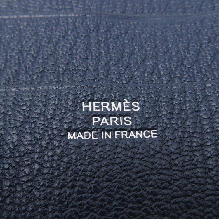 Pre Owned Hermes Navy Chevre Leather Bearn Combination Tri-Fold Wallet